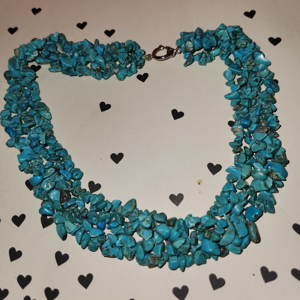 Pretty Gently Used Turquoise Chip Strand  Necklace 17 inch